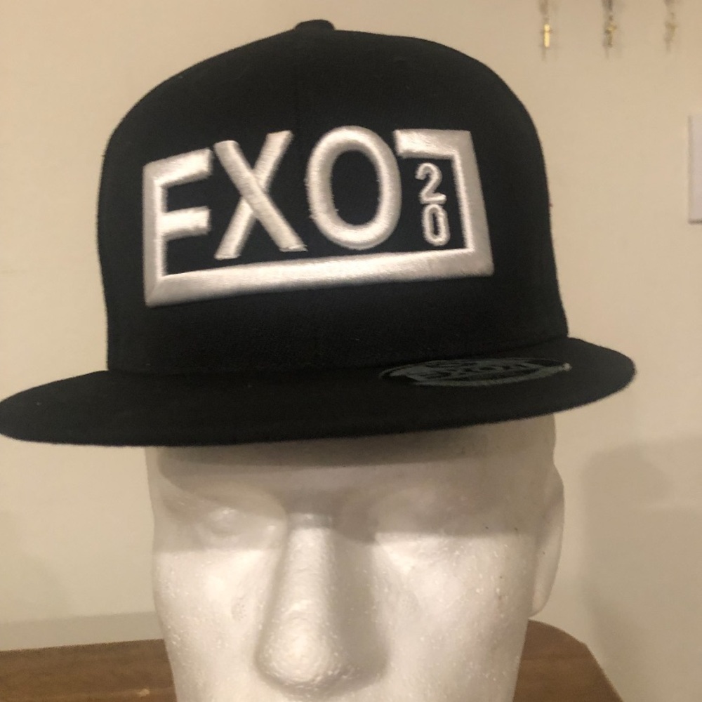 EXO 20 Flat Bill, Black Hat, SnapBack with White Font (NEW)
